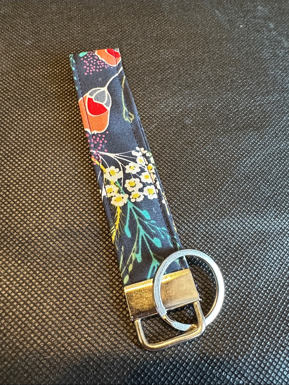 Floral Navy Fabric Key Fob Wristlet